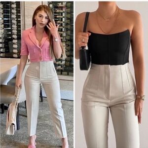 ZARA High Waist Trousers in Cream/ Yelow